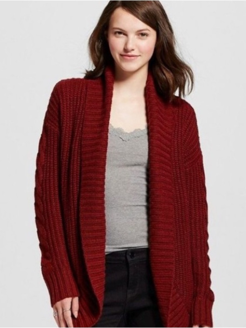 Mossimo Supply Co. Open-Front Cable Knit Cardigan in Deep Red